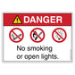 Danger No Smoking or Open Lights Decal.