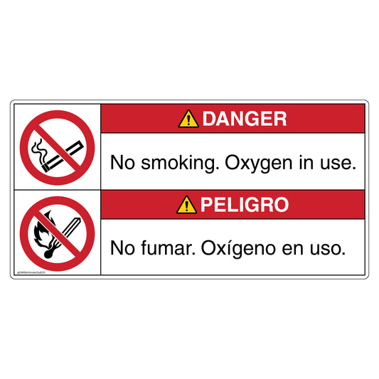 Danger No Smoking Oxygen In Use Decal in English and Spanish. 