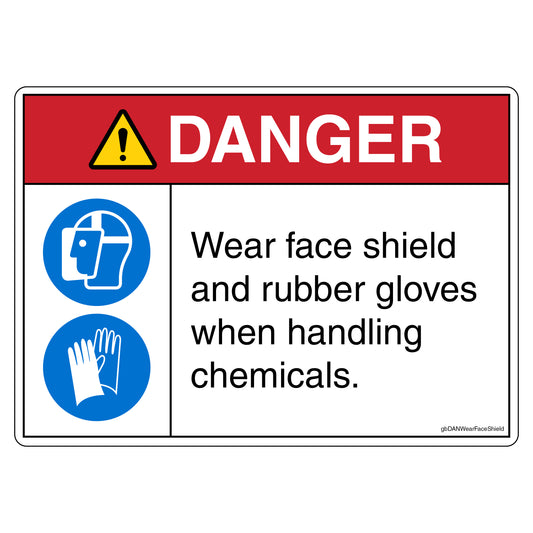 Danger Wear Face Shield and Rubber Gloves When Handling Chemicals Decal. 