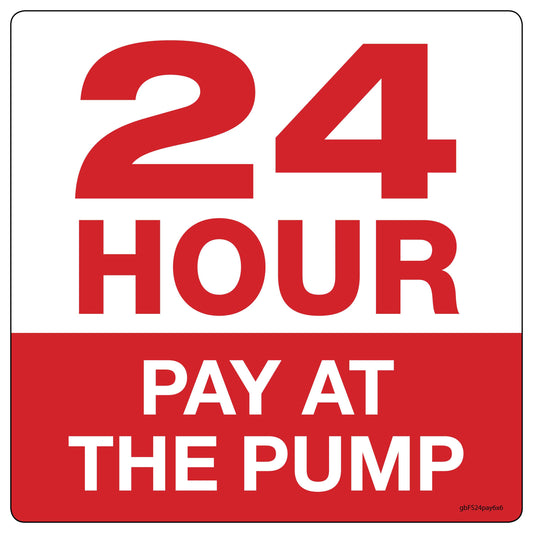 24 Hour Pay At The Pump Decal. 6 inches by 6 inches in size. Pay At The Pump Sticker. High-Quality Vinyl Decal. Durable 24-Hour Decal. Wear and Tear Resistant Sticker. Gas Station Decal. Fueling Station Sticker. Convenience Store Decal. Gas Pump Payment Sticker. 24/7 Pay At The Pump Decal. Reliable Vinyl Sticker.