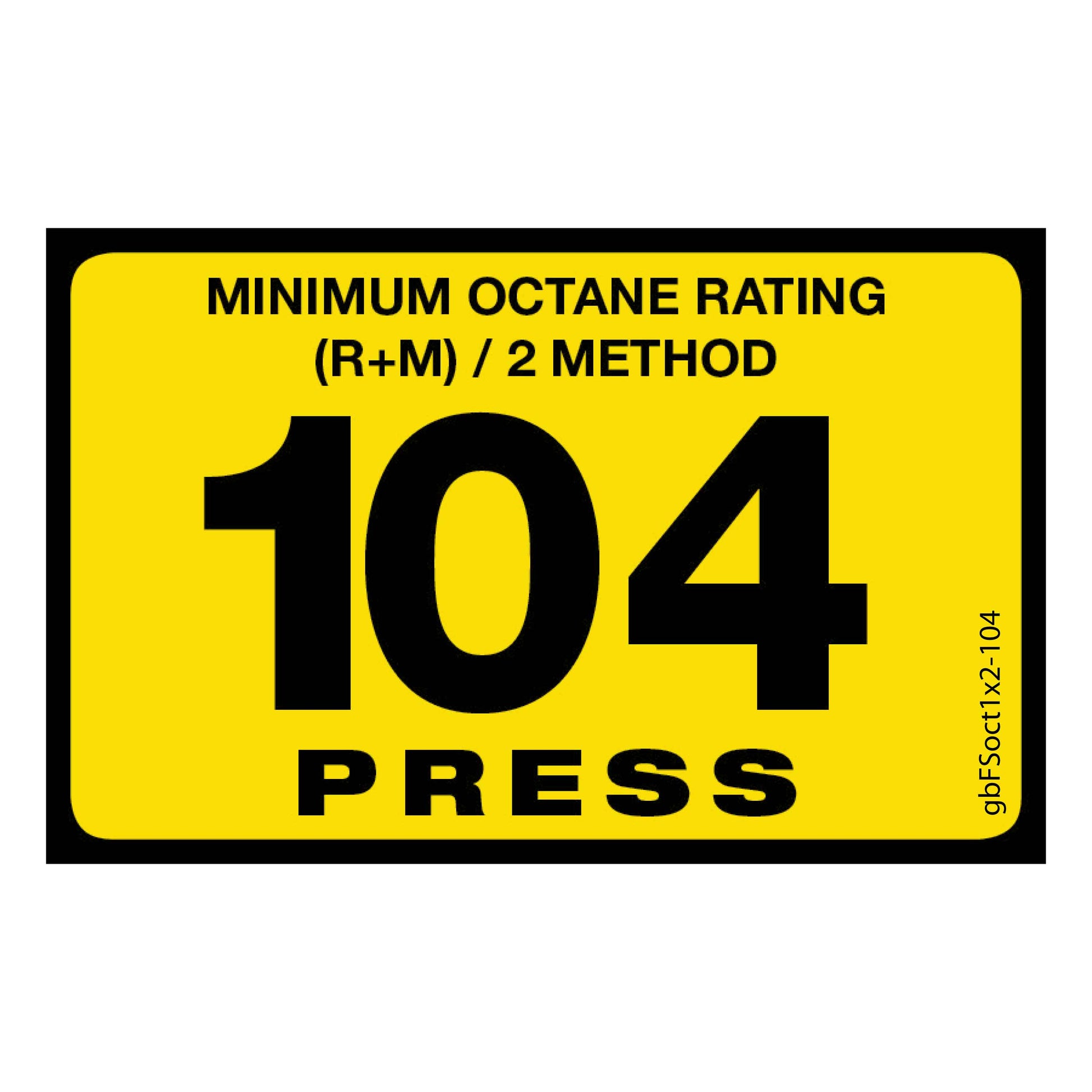 103 Press Octane Rating Decal. 1 inch by 2 inches in size. 