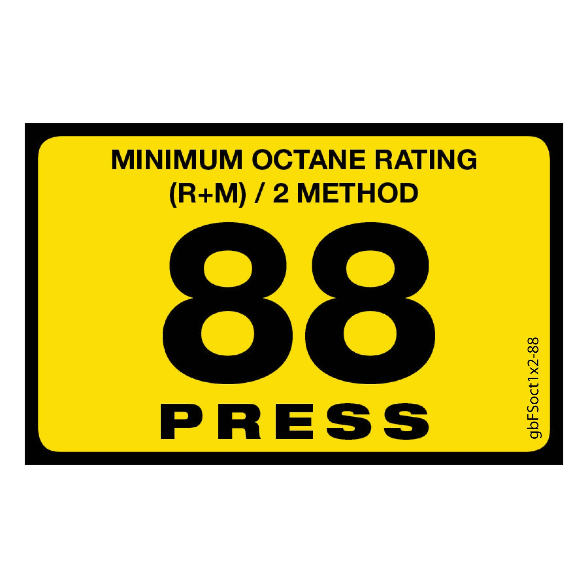 88 Press Octane Rating Decal. 1 inch by 2 inches in size. 