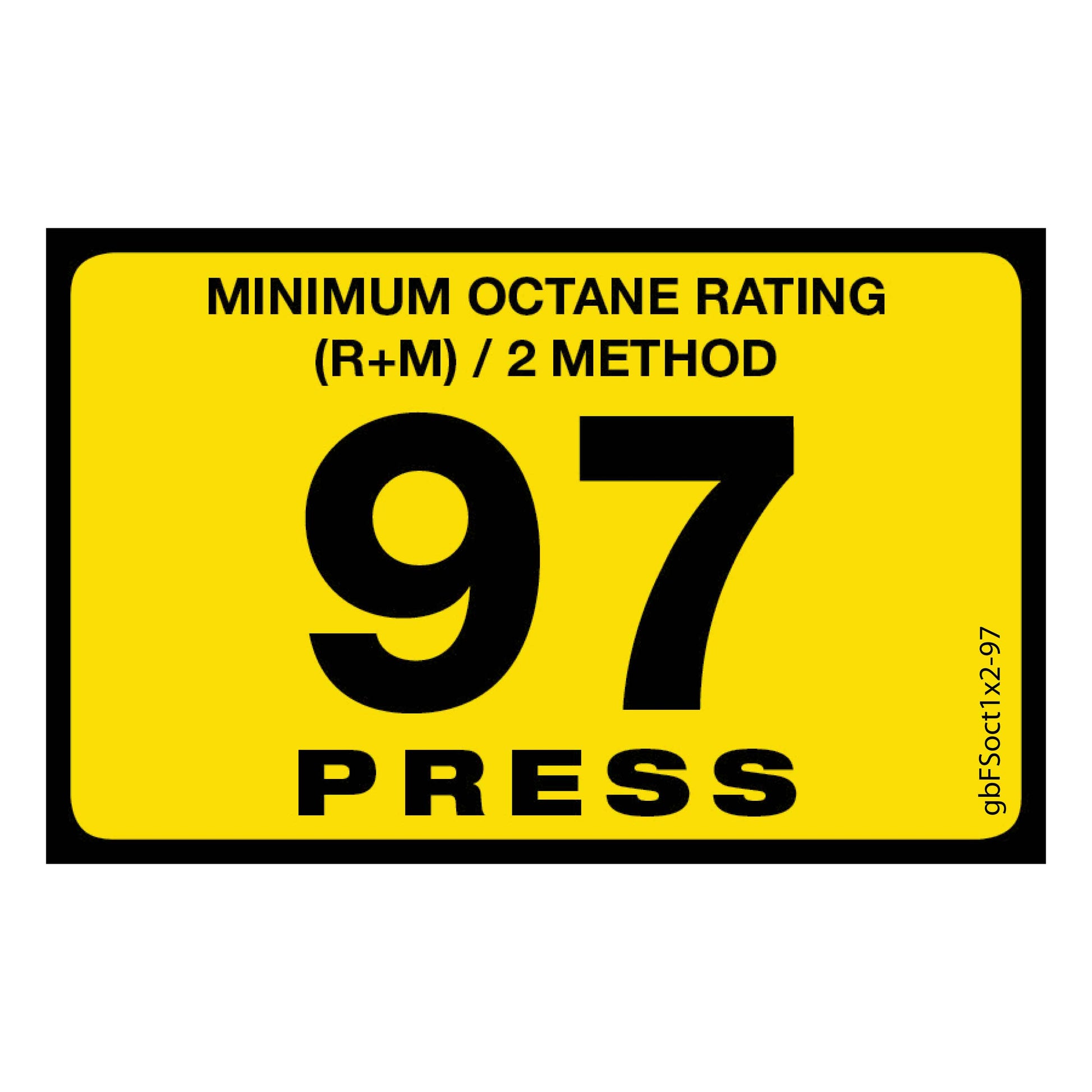 97 Press Octane Rating Decal. 1 inch by 2 inches in size. 