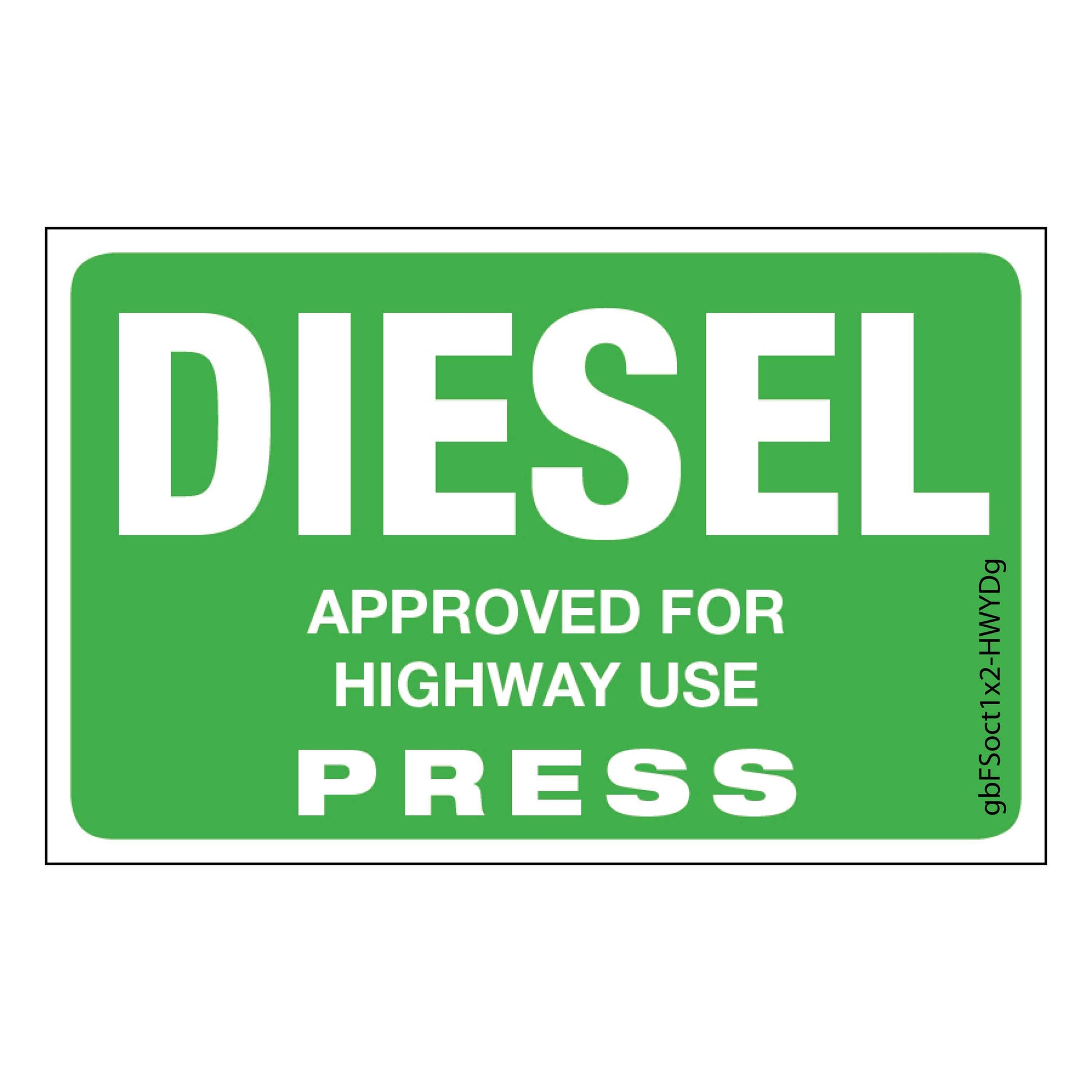 Diesel (On Road) Press Octane Rating Decal - Green. 1 inch by 2 inches in size. 