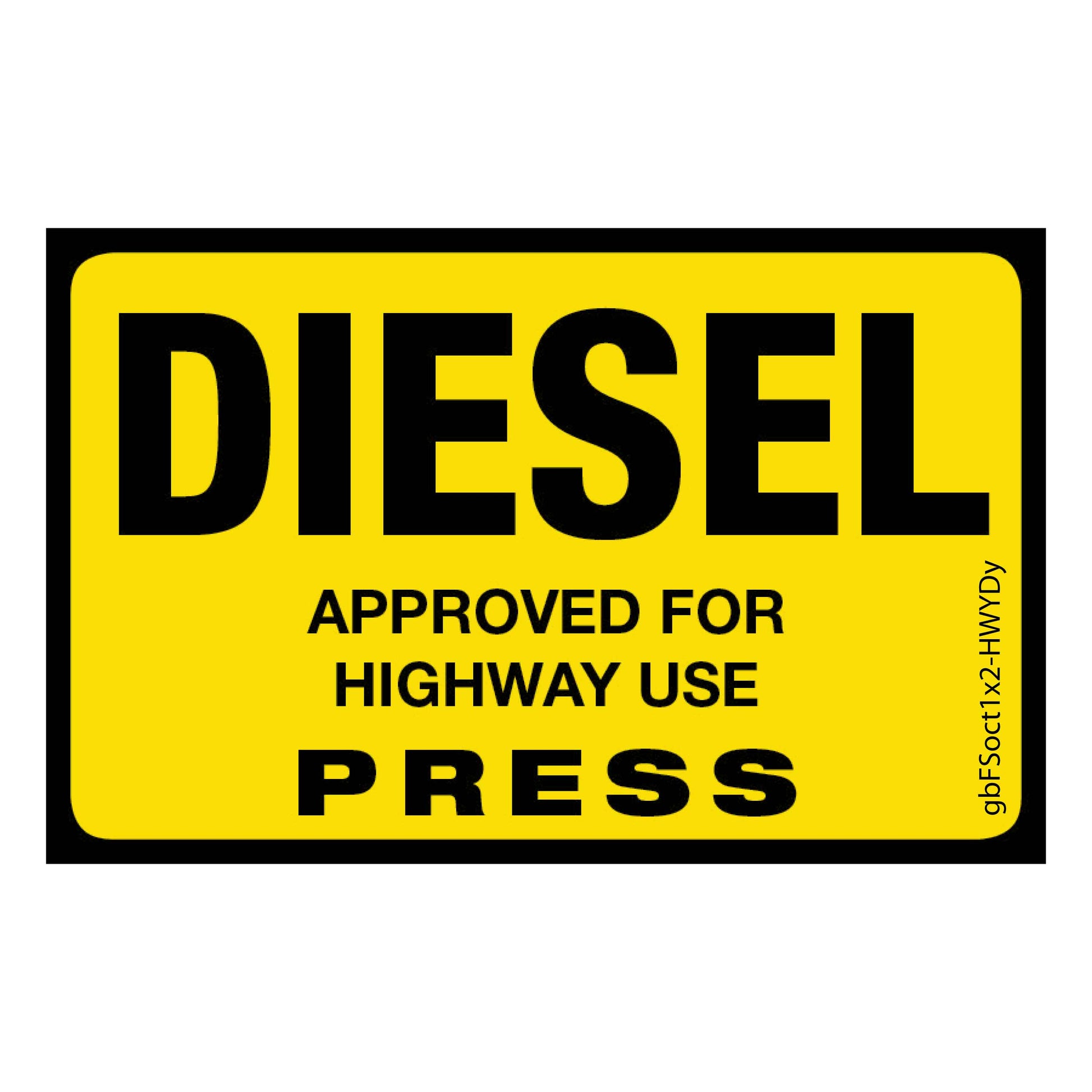 Diesel (On Road) Press Octane Rating Decal, Yellow. 1 inch by 2 inches in size. 
