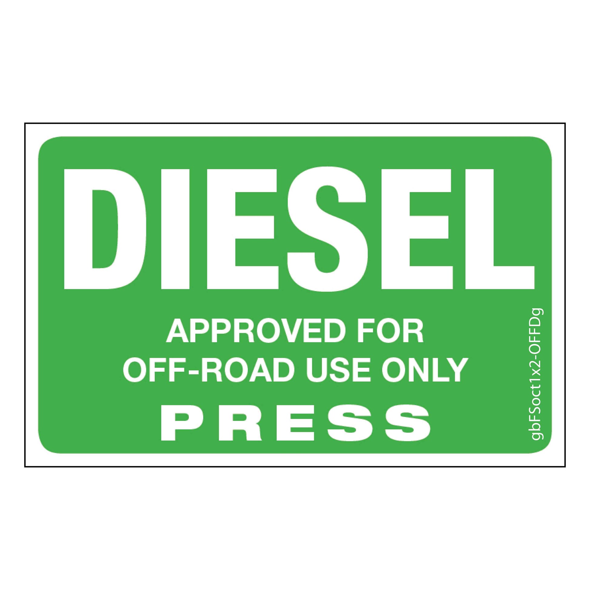 Diesel (Off Road) Press Octane Rating Decal, Green. 1 inch by 2 inches in size.