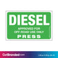 Diesel (Off Road) Press Octane Rating Decal, Green size guide.