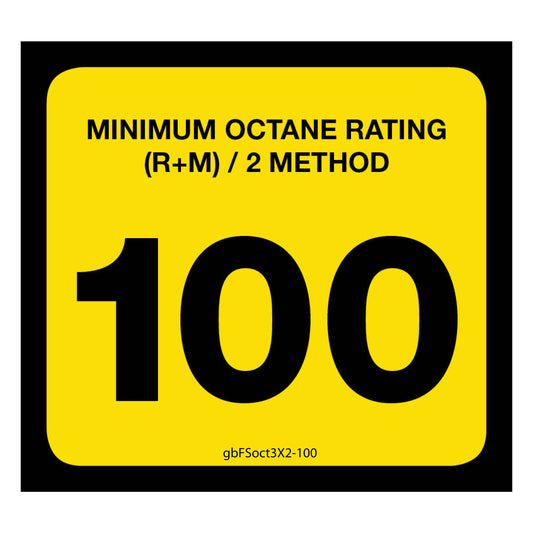 100 Octane Rating Decal. 3 inches by 2 inches in size. 