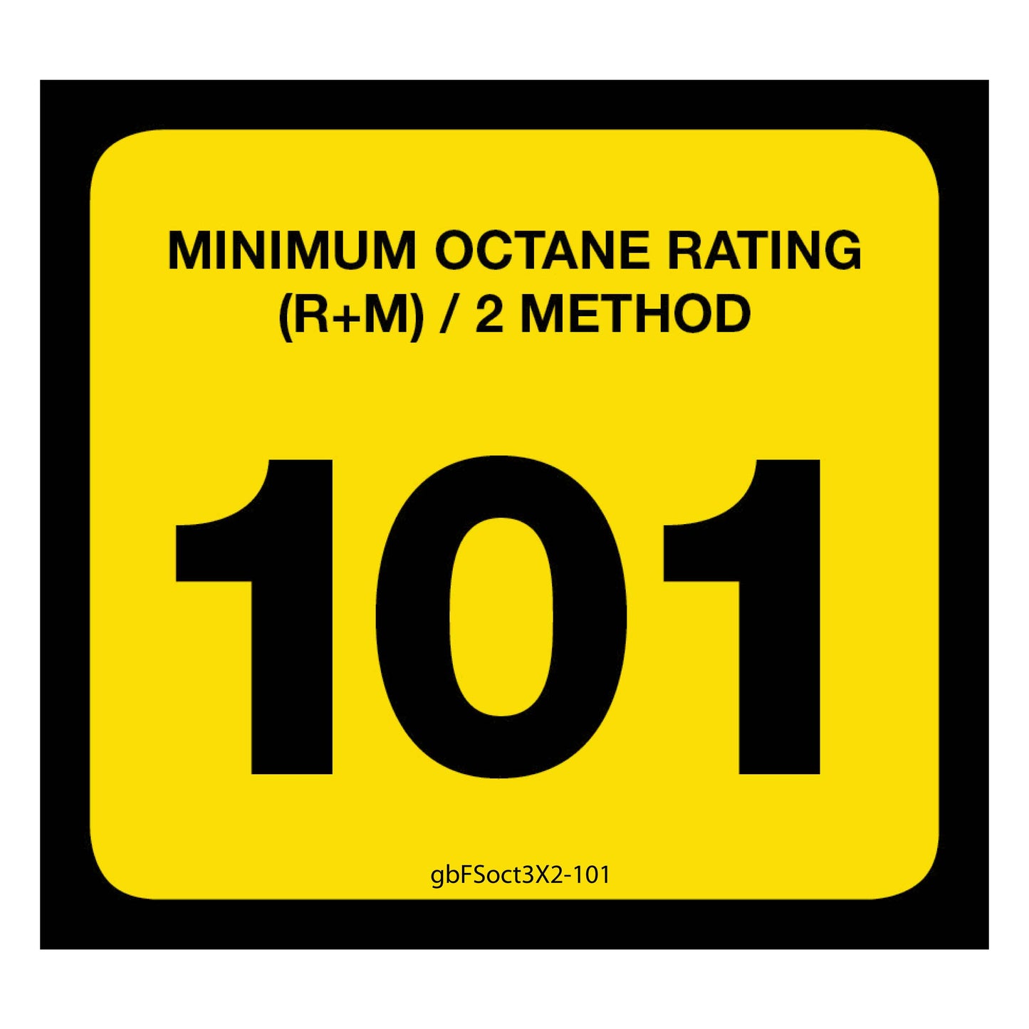 101 Octane Rating Decal. 3 inches by 2 inches in size. 