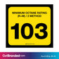 103 Octane Rating Decal. 3 inches by 2 inches size guide.