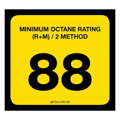 88 Octane Rating Decal. 3 inches by 2 inches in size. 