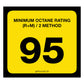 95 Octane Rating Decal. 3 inches by 2 inches in size. 