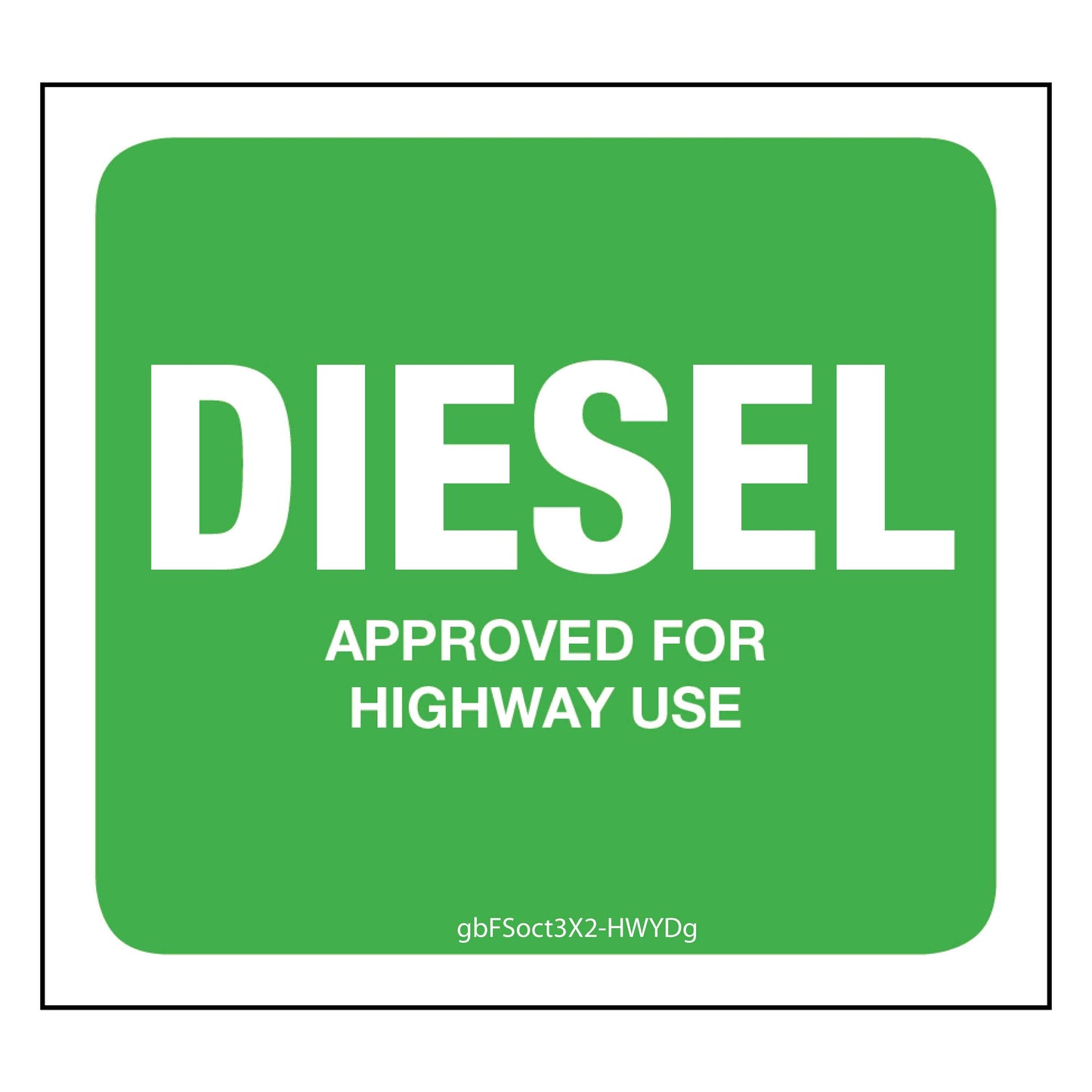 Diesel (On Road) Pump Decal, Green. 3 inches by 2.75 inches in size. 