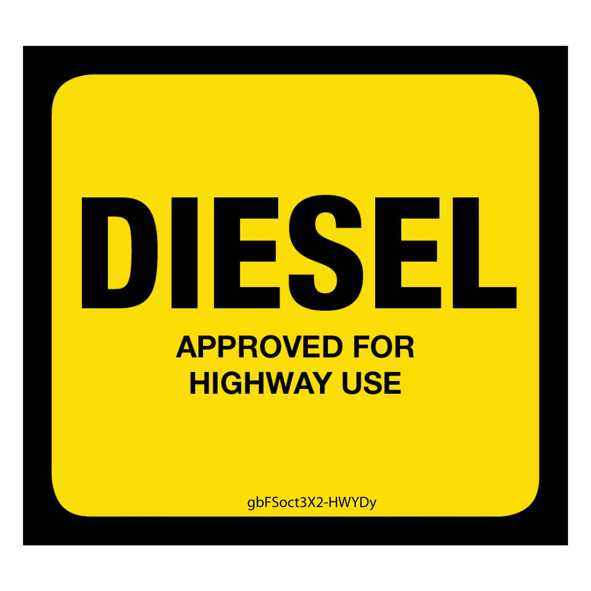 Diesel (On Road) Pump Decal, Yellow. 3 inches by 2.75 inches in size. 