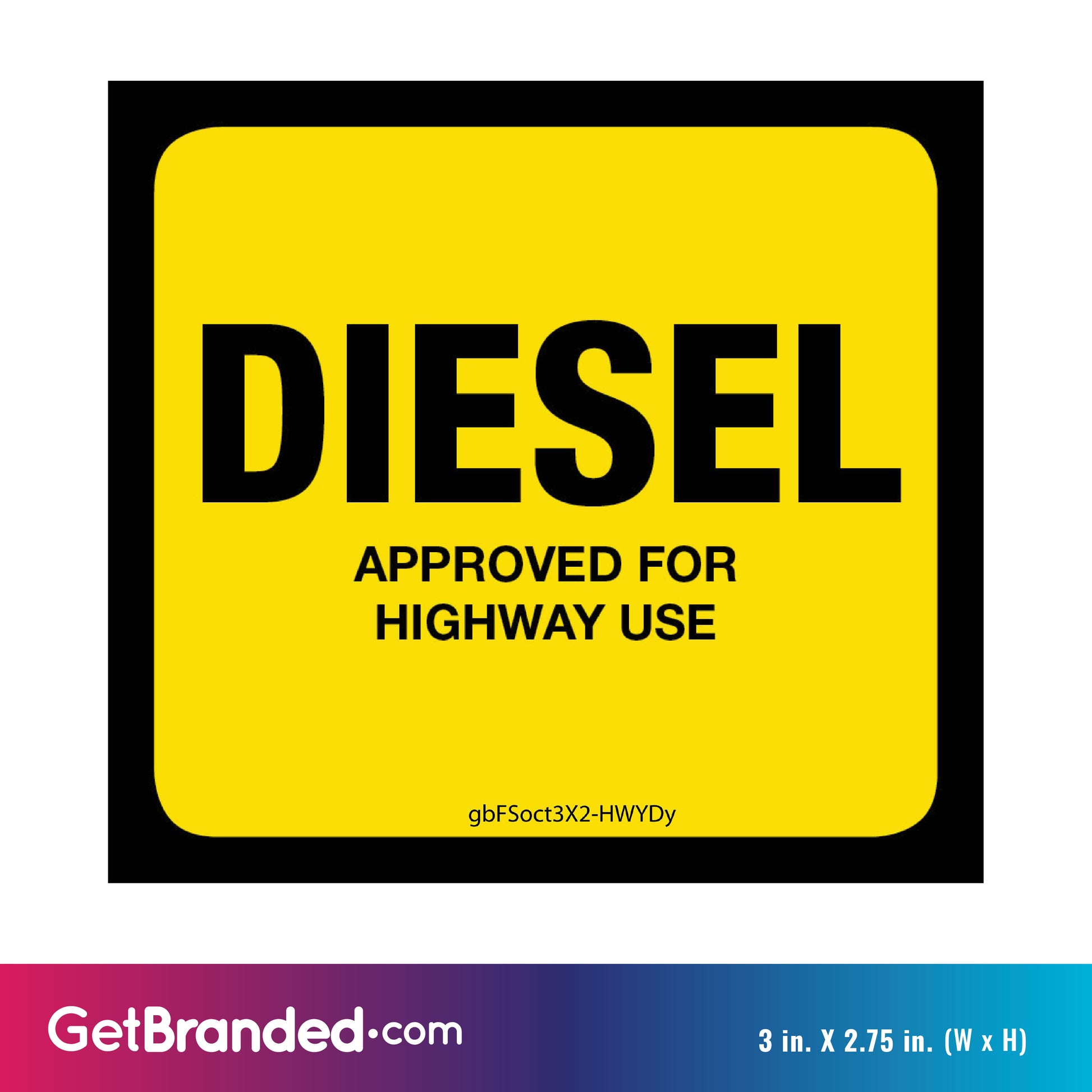 Diesel (On Road) Pump Decal, Yellow size guide.