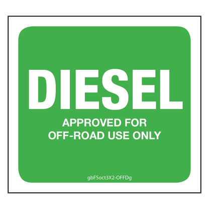 Diesel (Off Road) Pump Decal, Green. 3 inches by 2.75 inches in size. 