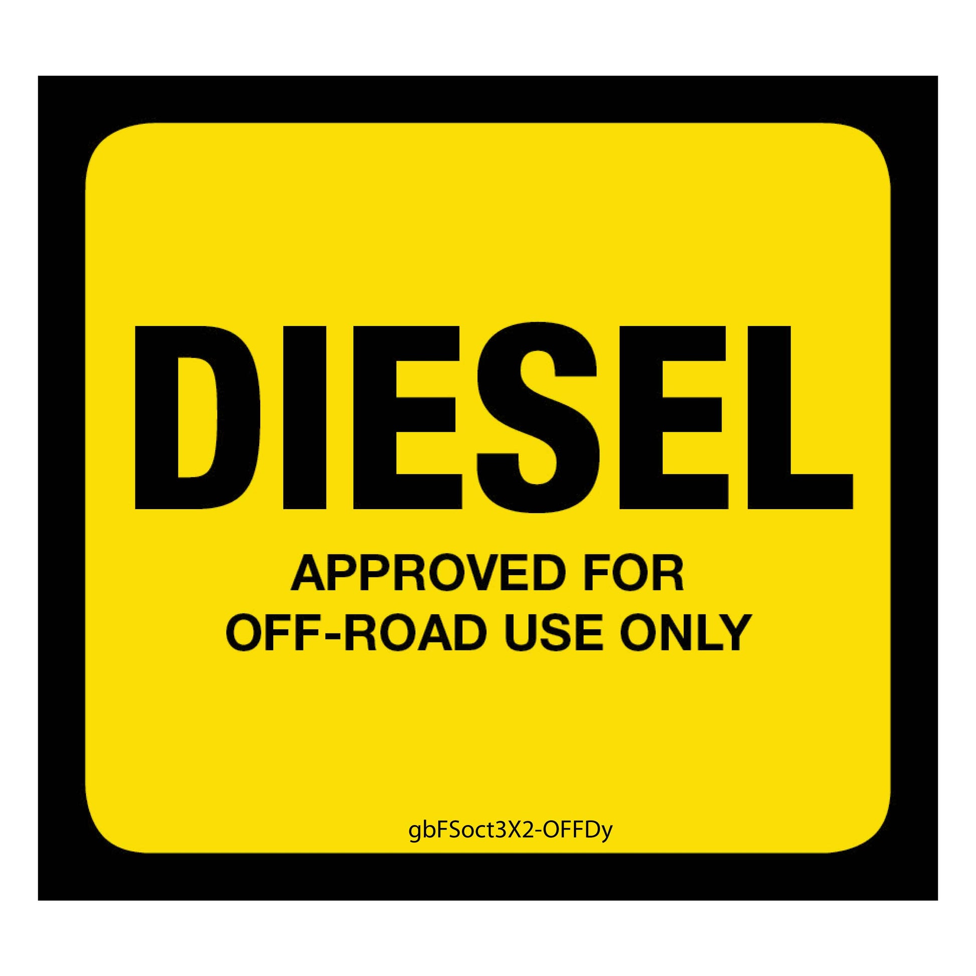 Diesel (Off Road) Pump Decal, Yellow. 3 inches by 2.75 inches in size.