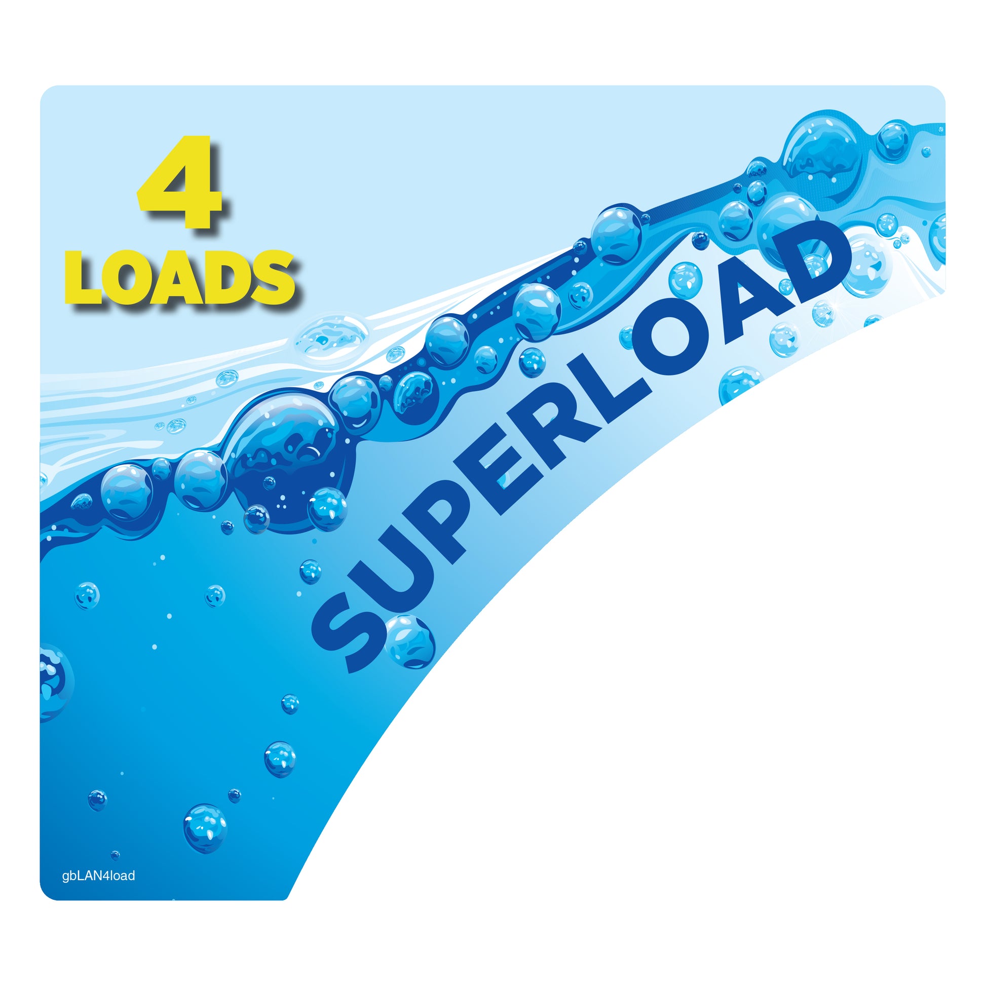 Decal for placement on washing machines at Laundromat displaying Superload - 4 Loads in size.