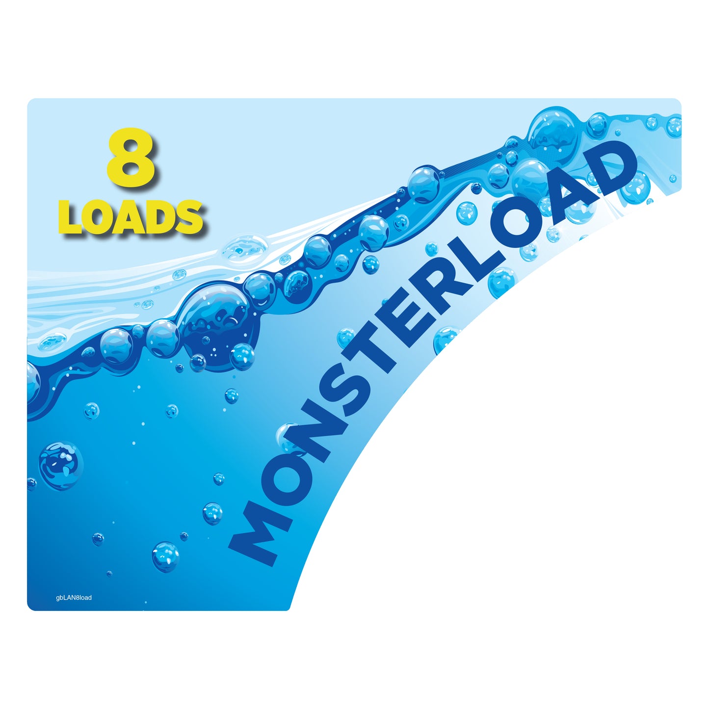 Decal for placement on washing machines at Laundromat displaying Monsterload - 8 Loads in size.