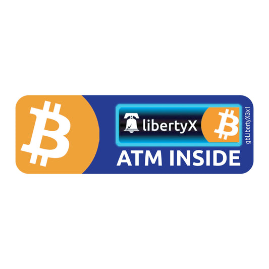 LibertyX ATM Inside Decal. 3 inches by 1 inch in size.