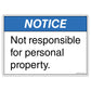 Notice Not Responsible for Personal Property Decal. 