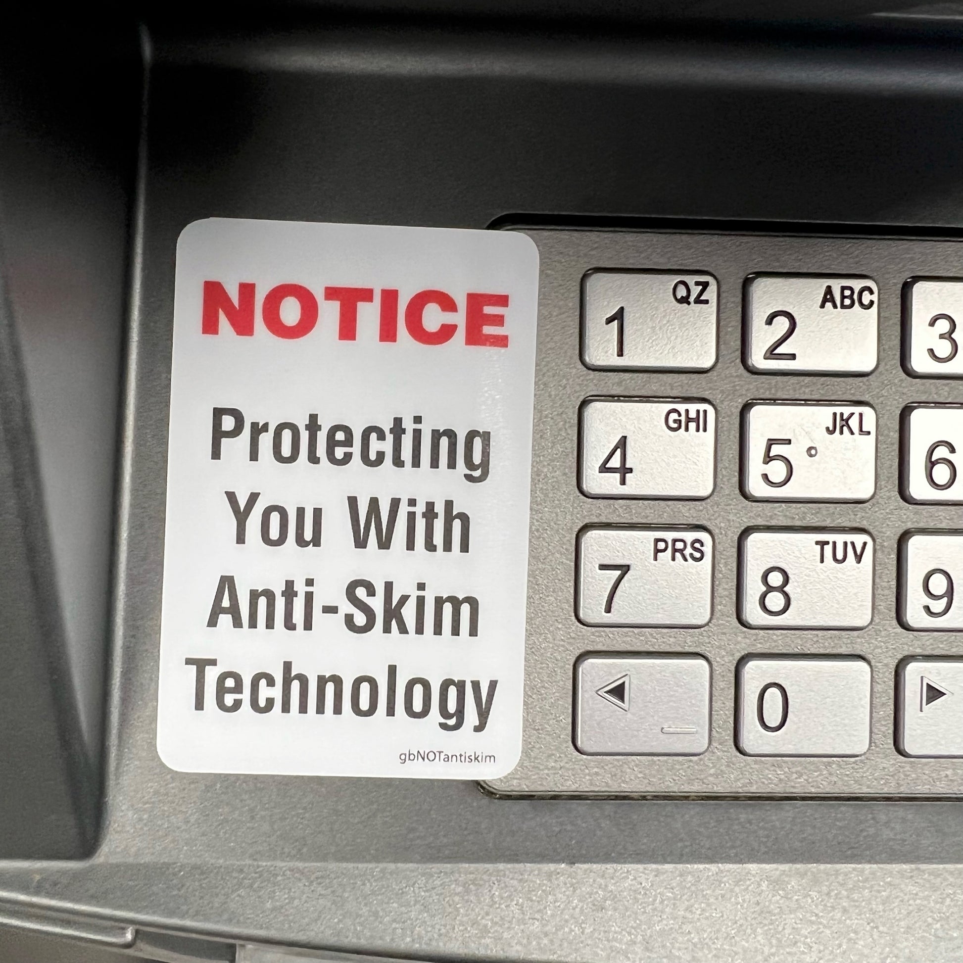 Notice, Protecting with Anti-Skim Technology Decal Image.