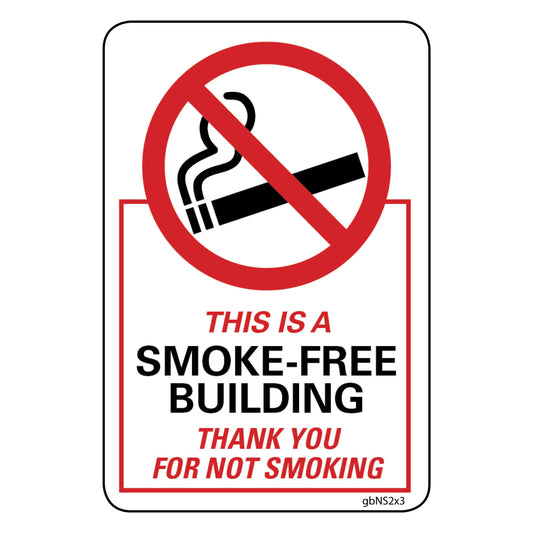 This is a Smoke Free Building Decal. 2 inches by 3 inches in size.