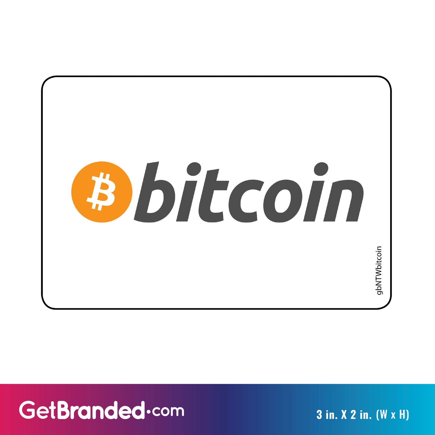 Single Network Decal, Bitcoin Decal size guide. 3 inches by 2 inches in size.