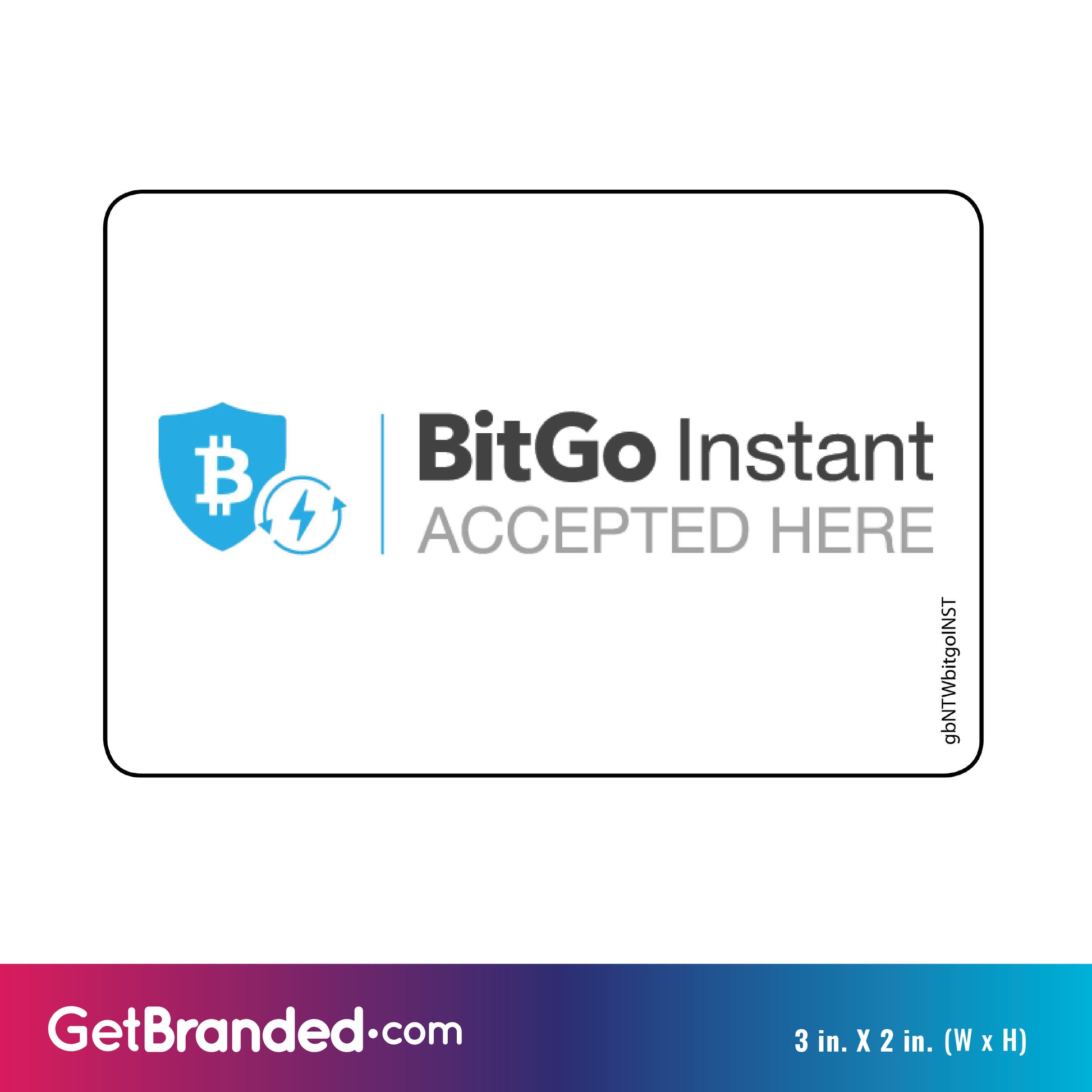 Single Network Decal, BitGo Instant Decal size guide. 3 inches by 2 inches in size.