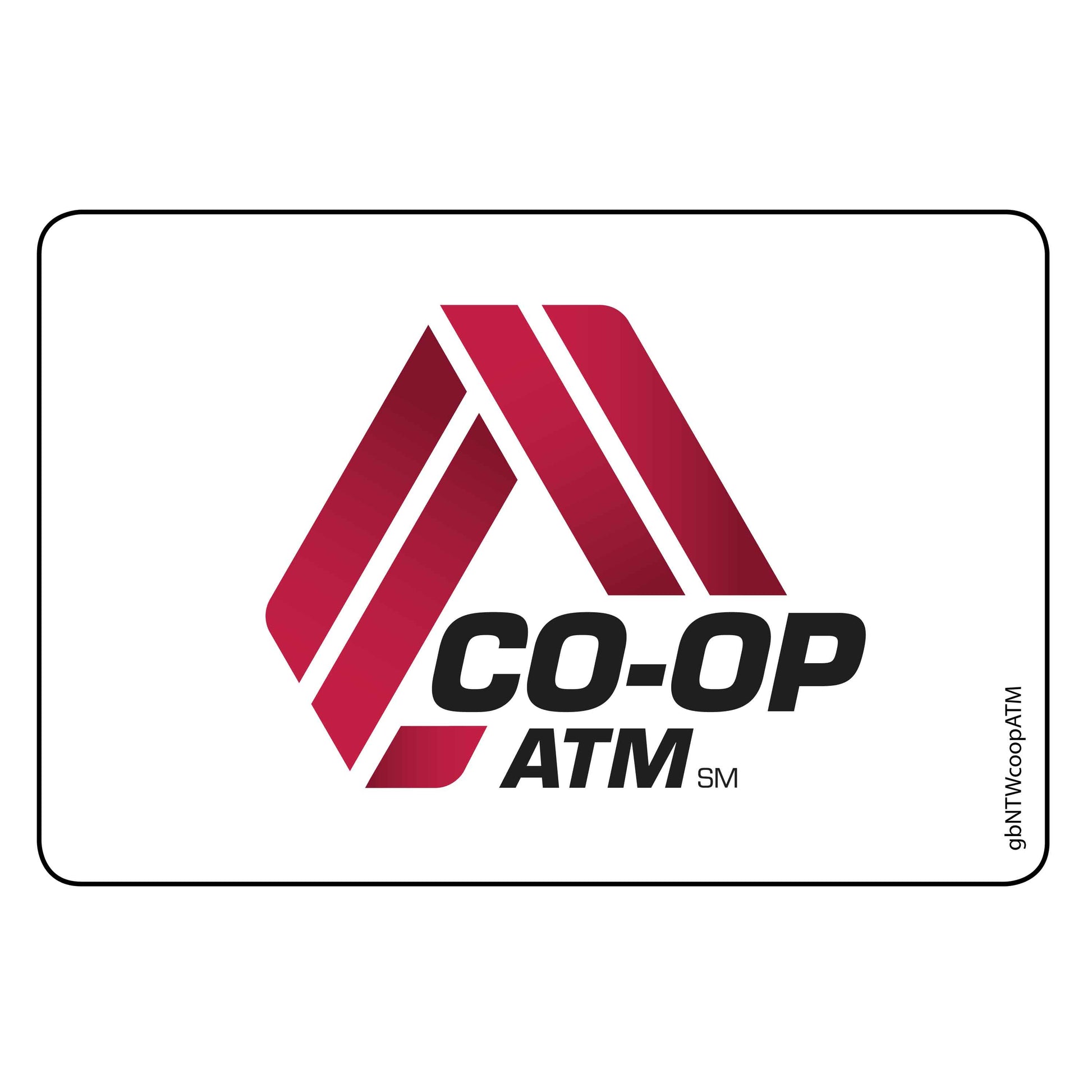 Single Network Decal, Co-op ATM. 3 inches by 2 inches in size.