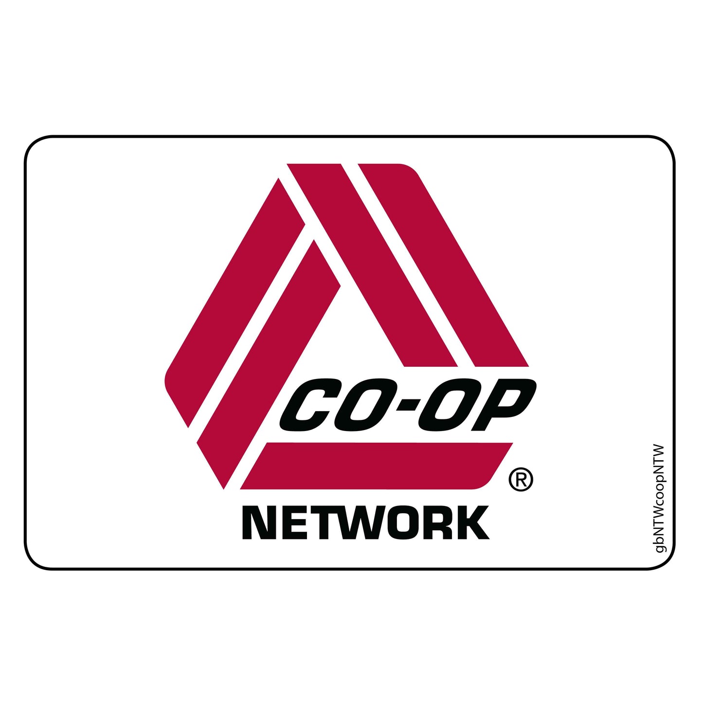 Single Network Decal, Co-op Network. 3 inches by 2 inches in size.