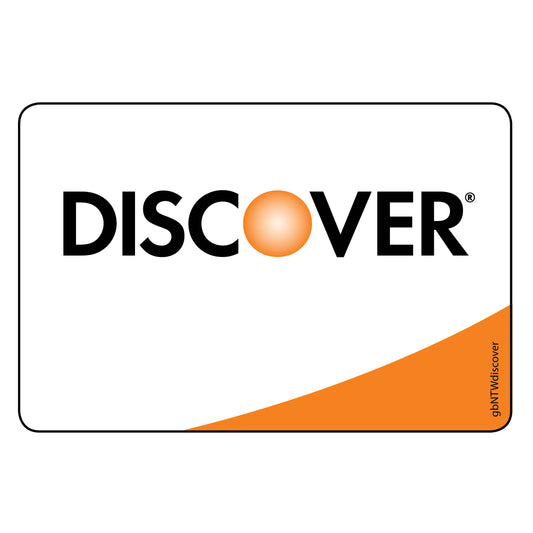Single Network Decal, Discover. 3 inches by 2 inches in size. 