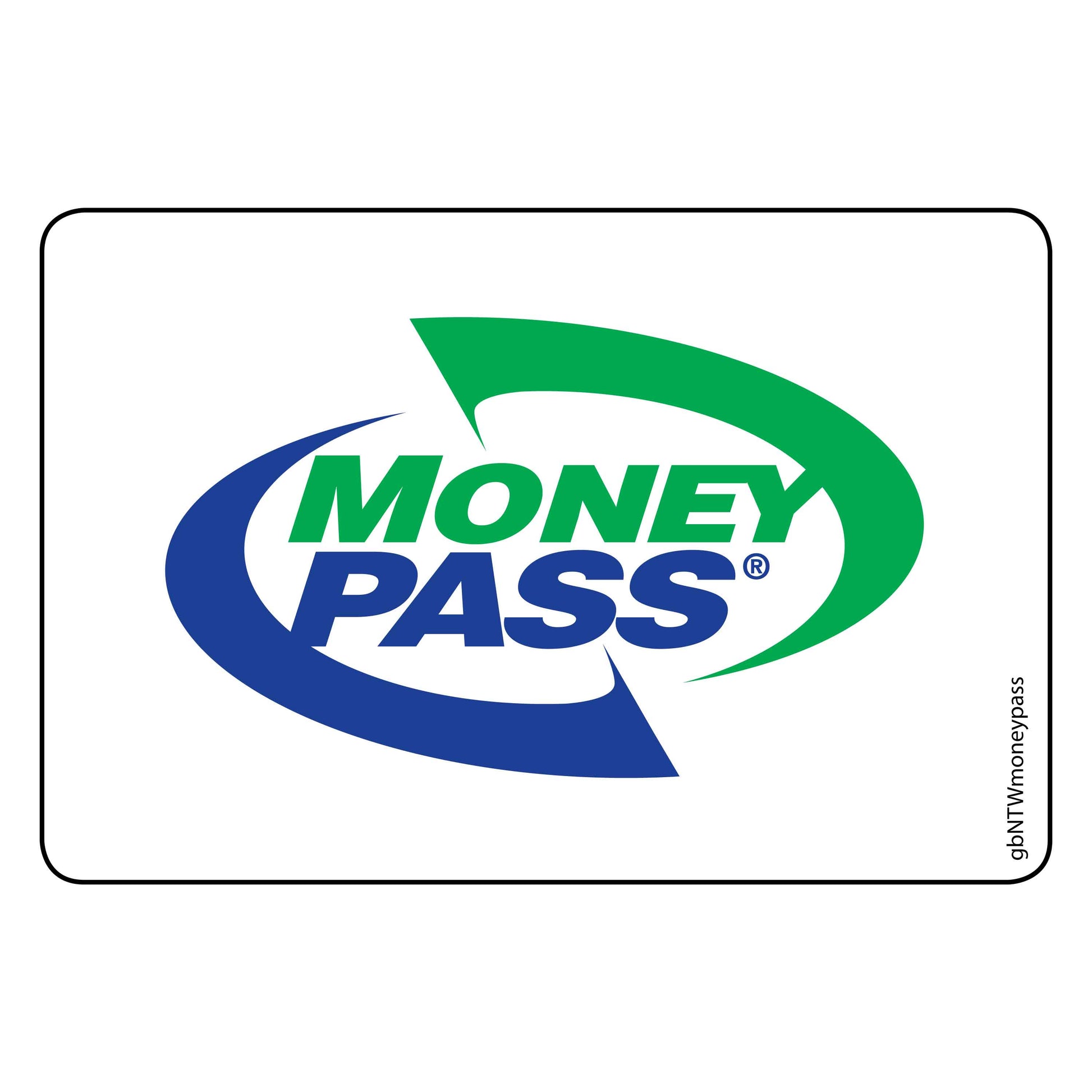 Single Network Decal, Moneypass. 3 inches by 2 inches in size. 
