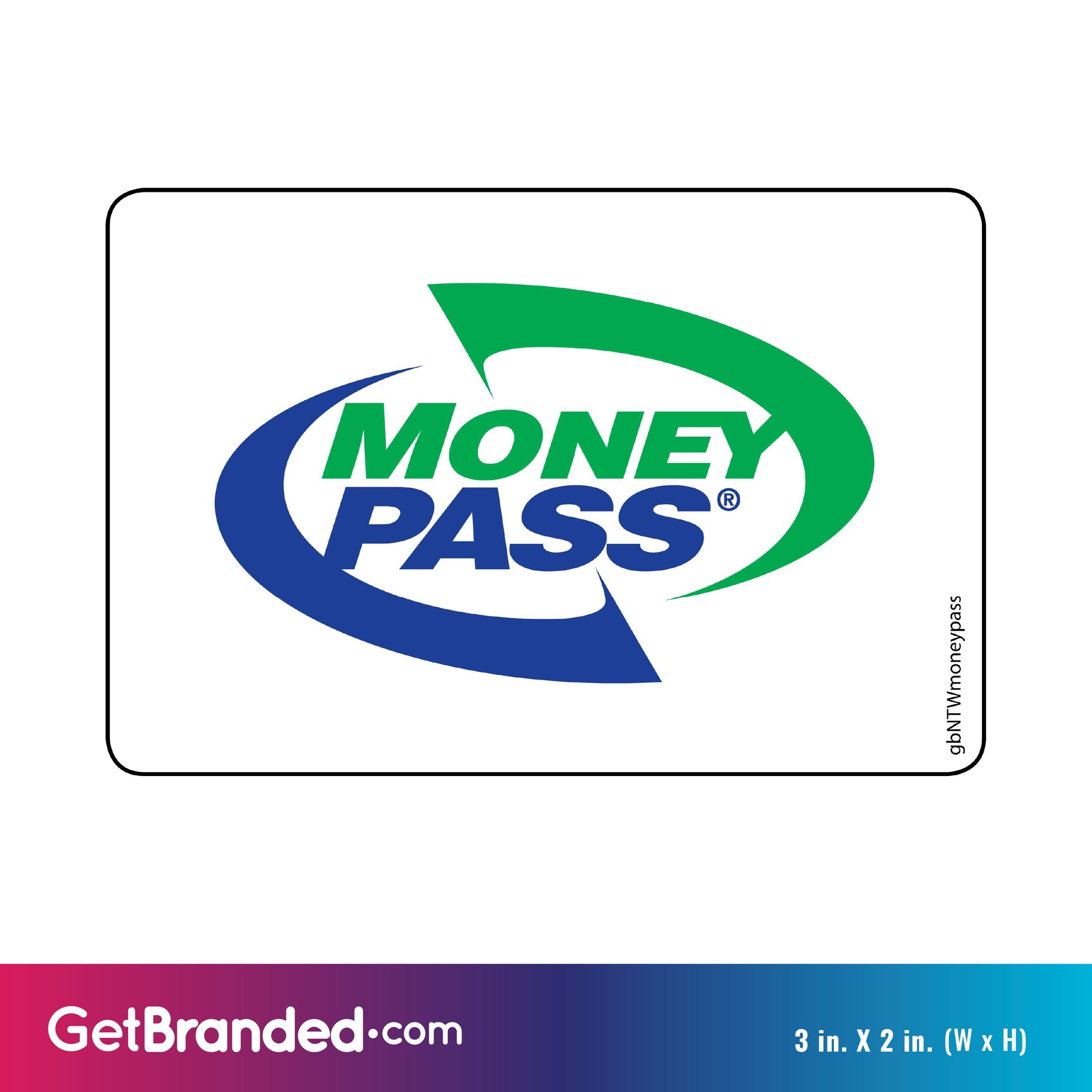 Single Network Decal, Moneypass size guide.