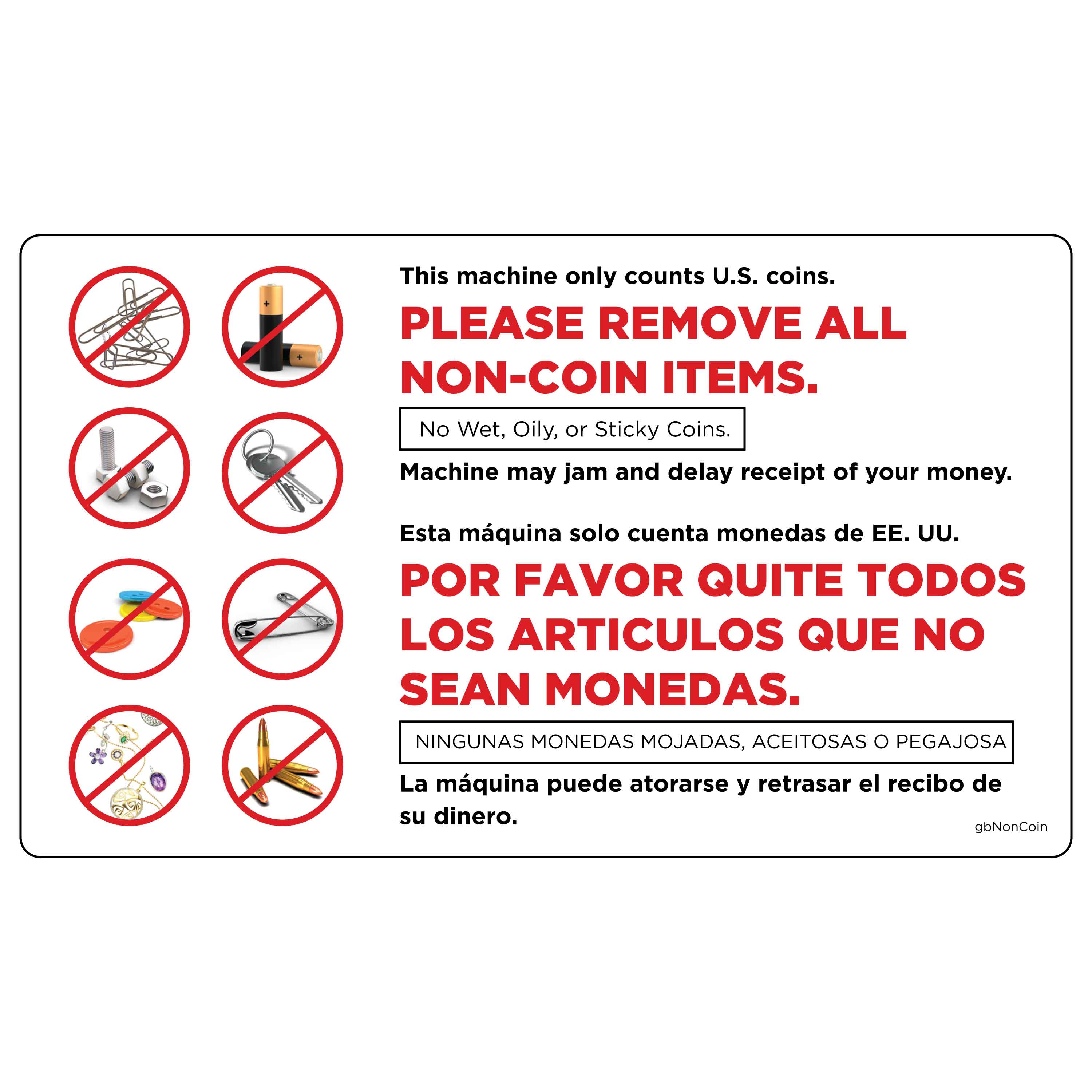 Remove Coin Sign Remove Non-Coin Items Decal | GetBranded.com