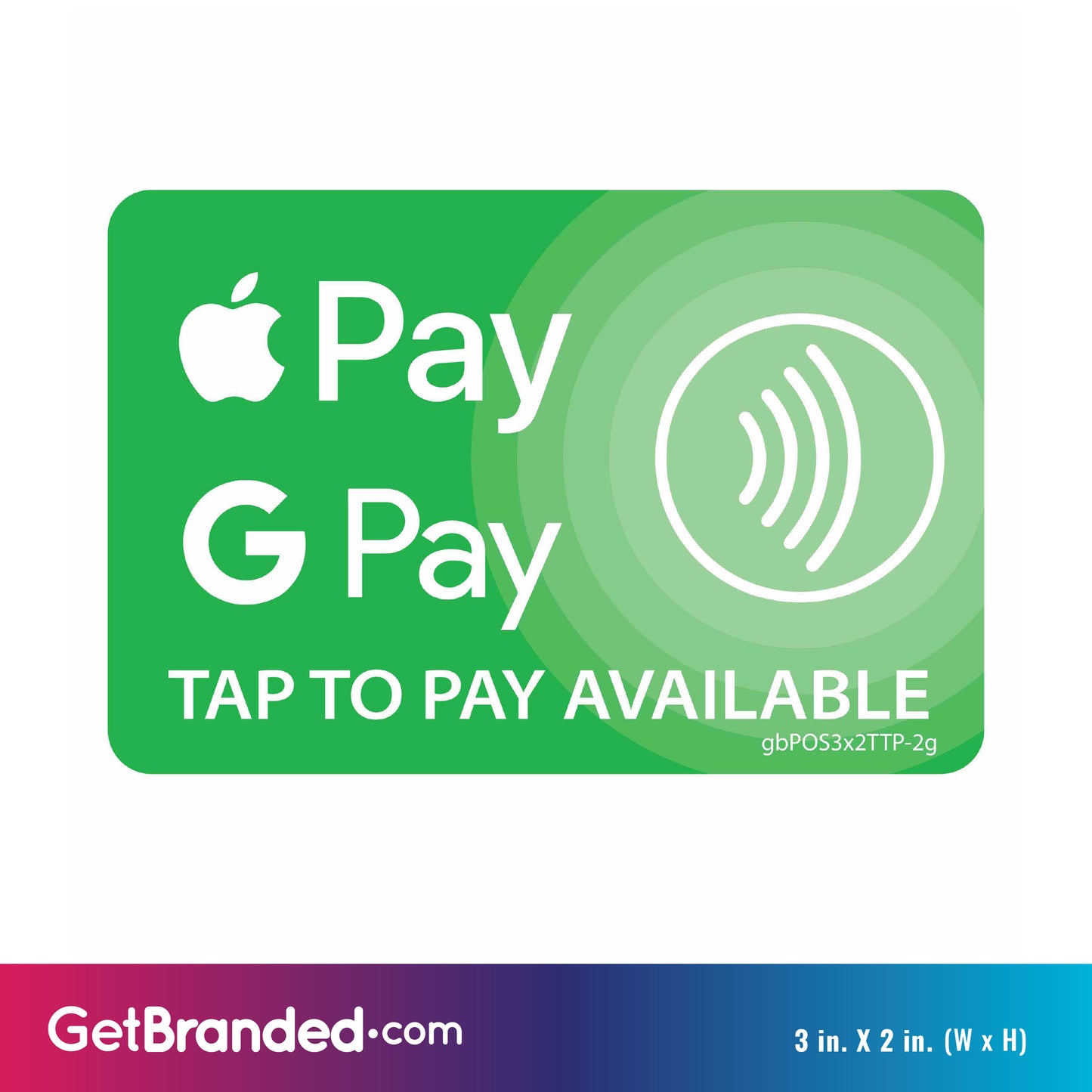 Tap to Pay Decal Green size guide.