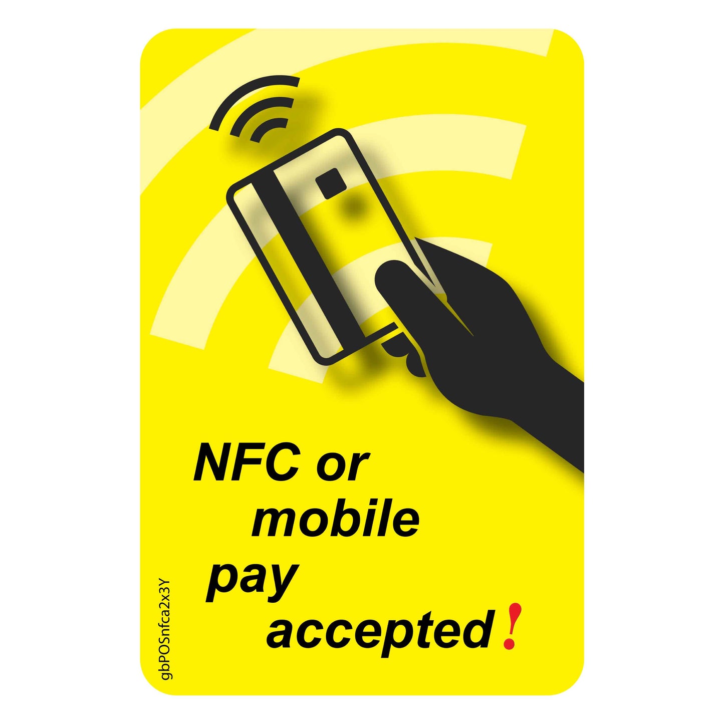NFC or Mobile Pay Accepted Decal, Yellow. 2 inches by 3 inches in size. 