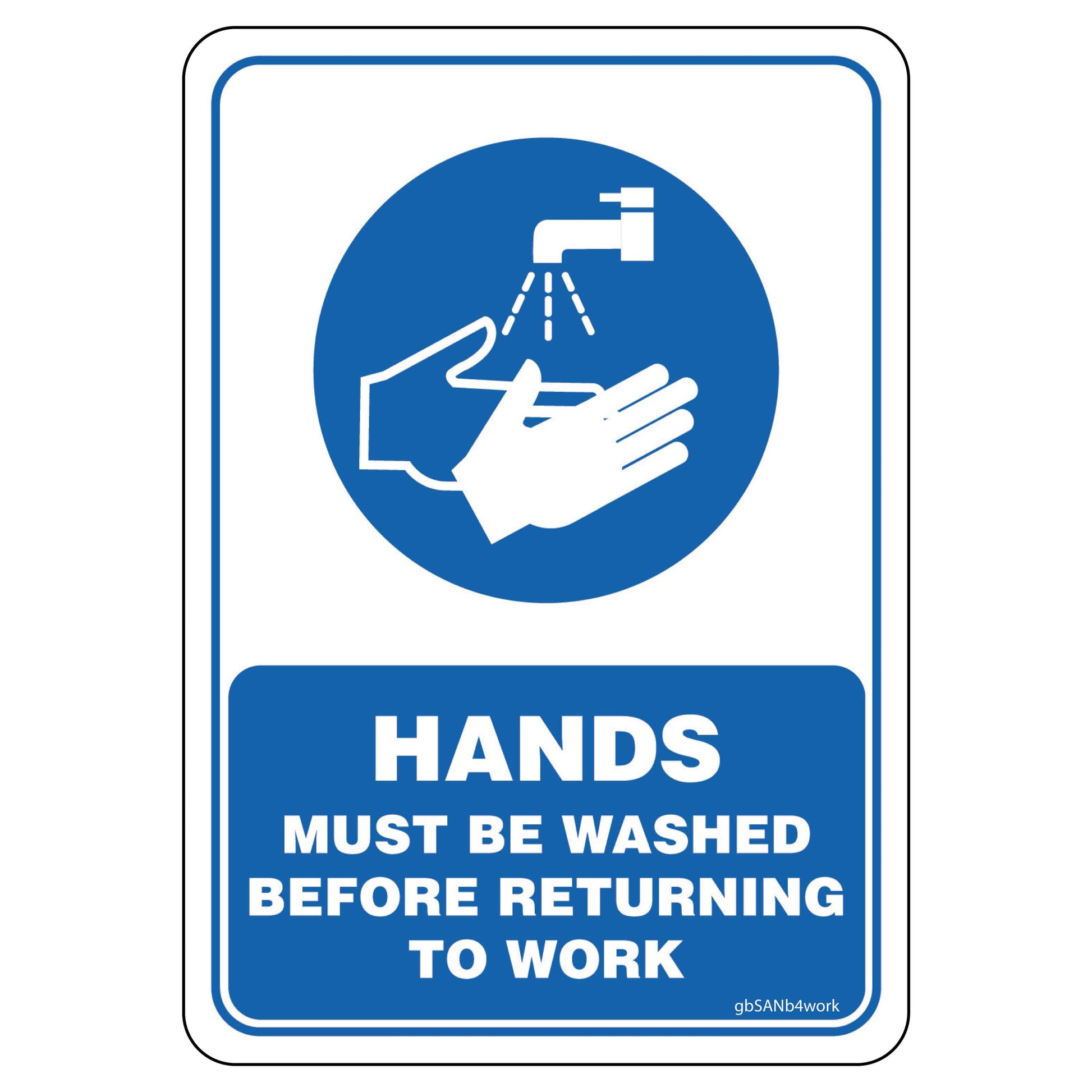 Wash Hands Before Starting Work Decal. 3.5 inches by 5 inches in size. 
