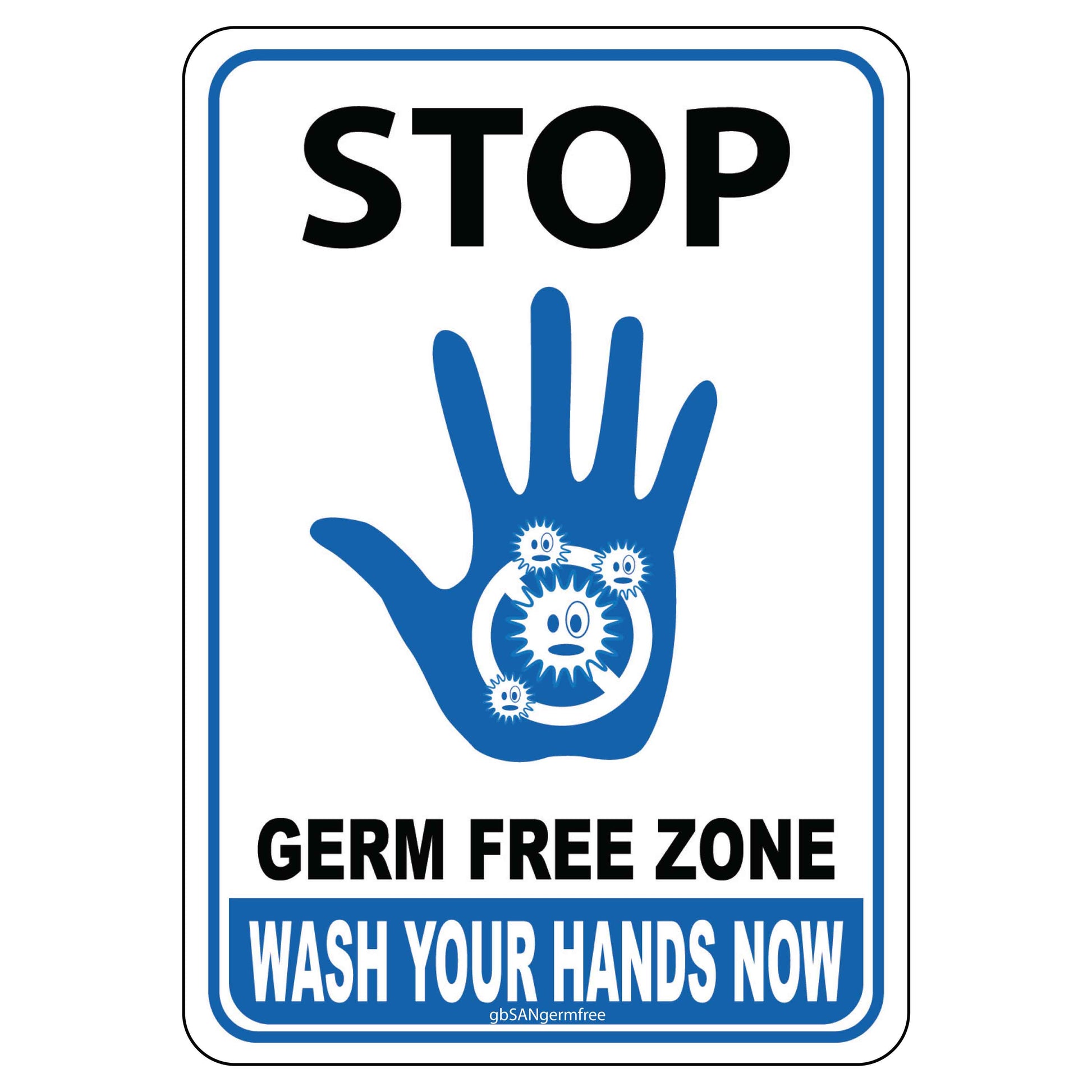 Stop, Germ Free Zone Decal. 3.5 inches by 5 inches in size. 