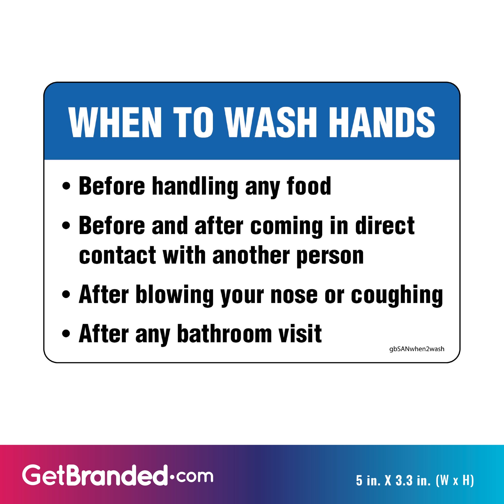 When to Wash Your Hands Decal size guide.