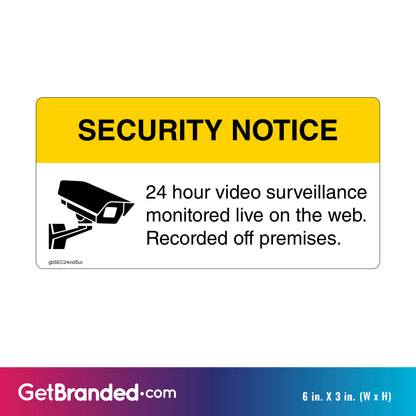Security Notice 24hr Surveillance Decal. 6 inches by 3 inches in size.