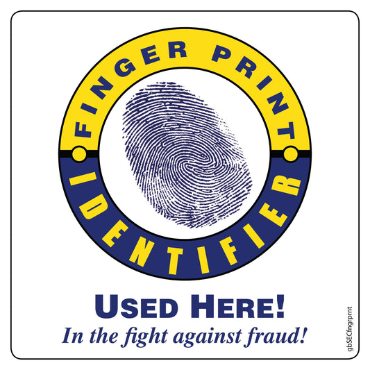 Finger Print Identifier Used Decal. 4 inches by 4 inches in size. 