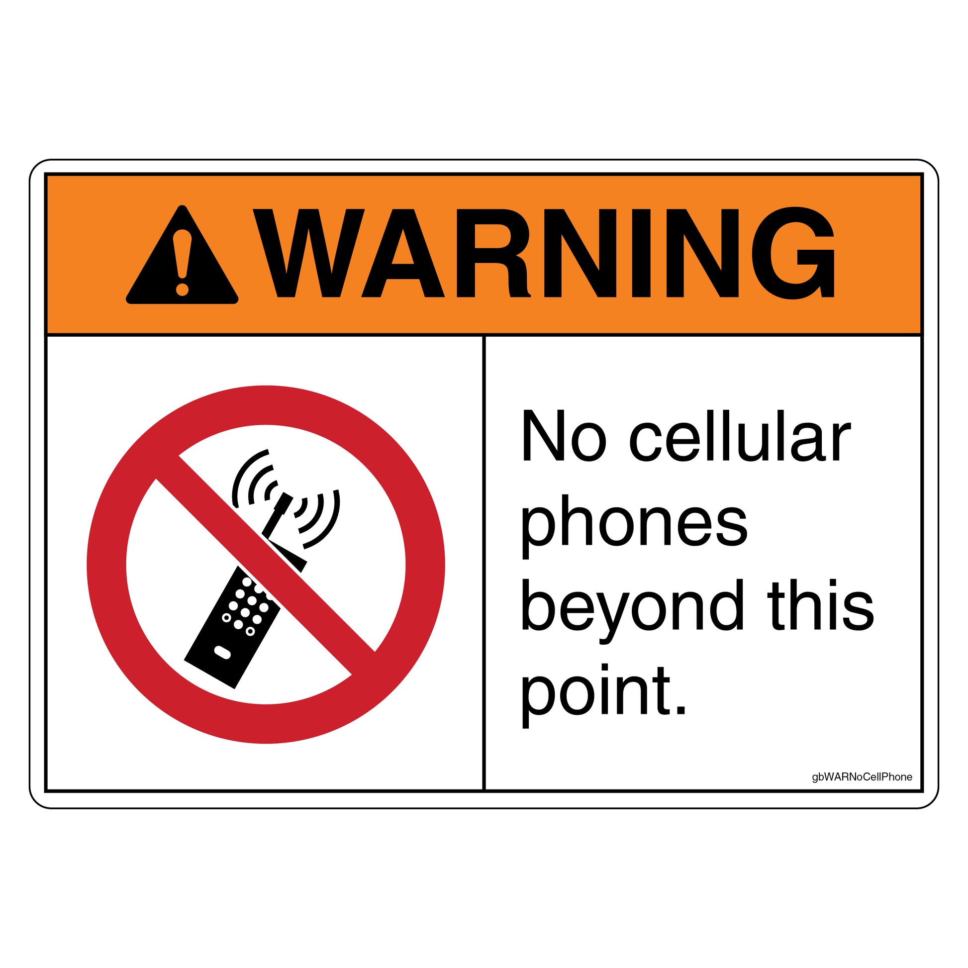 Warning No Cellular Phones Beyond This Point Decal. 4 inches by 3 inches in size.