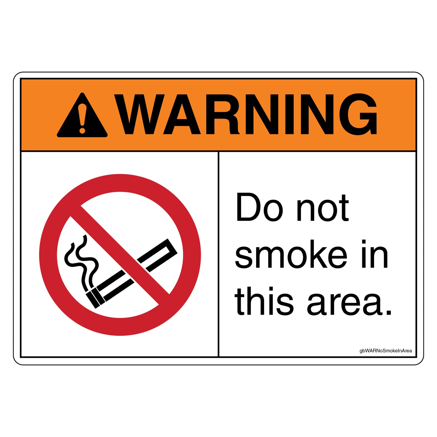 Warning Do Not Smoke in This Area Decal. 4 inches by 3 inches in size.