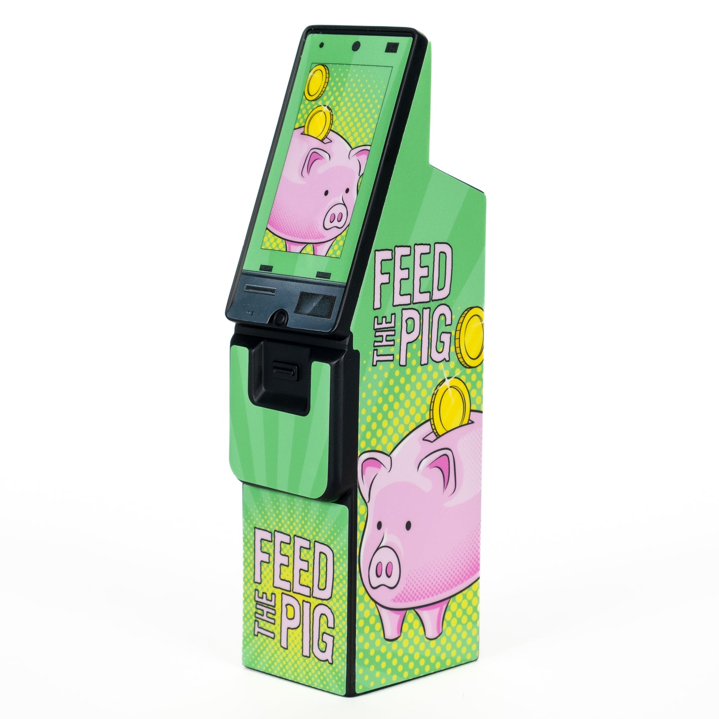 Gemini Mini Bank with a "Feed the Pig" wrap installed